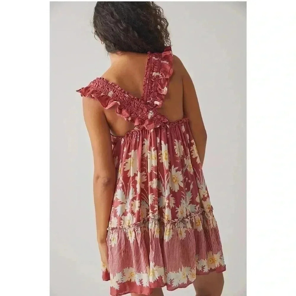NWT Free People Intimately Bali Wild Daisy Slip Mini Dress Renaissance Red Combo - Picture 3 of 8